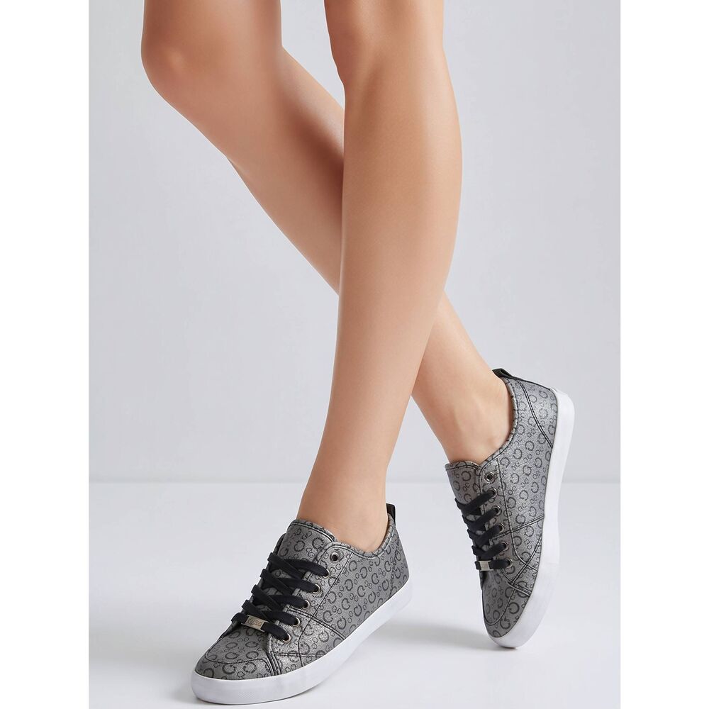 🔥NWT Guess Gray & Black Signature Logo Print Low Top Shoes Size 8.5